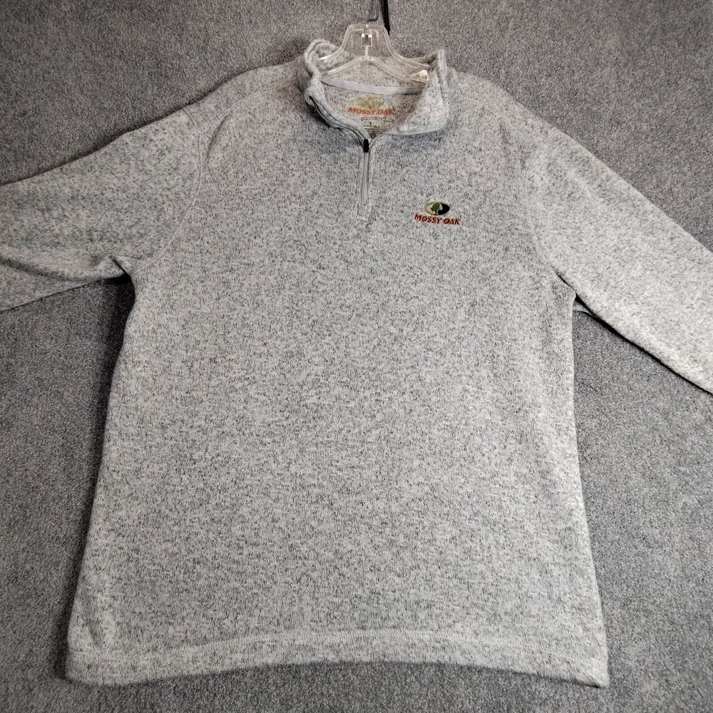 Mossy Oak Mens 1/4 Zip Fleece Sweater Full Zip Knit Size L Gray Pullover